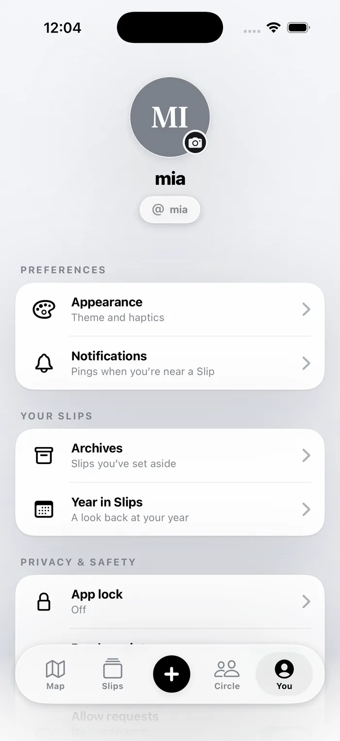 Your Slip profile and settings